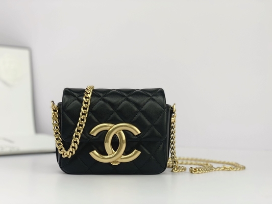 Держатель телефона щитка Chanel сумки посыльного черного Lambskin кожаный заклеймленный
