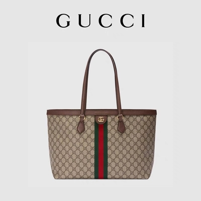 Кожаные уравновешенные дамы GG Tote Gucci Ophidia холста белые средние