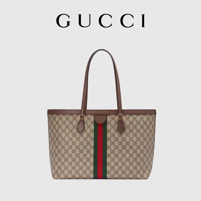 Кожаные уравновешенные дамы GG Tote Gucci Ophidia холста белые средние