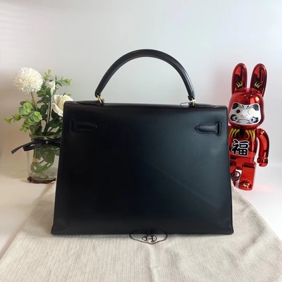 HermèS Келли 32 Preloved клеймило сумку черной чернотой коробки оборудования золота Epsom Sellier