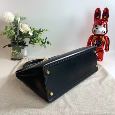 HermèS Келли 32 Preloved клеймило сумку черной чернотой коробки оборудования золота Epsom Sellier