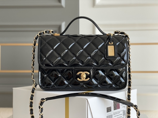 22k женщины Chanel хлопают черное золото 2022 сумки тофу лакированной кожи сумки