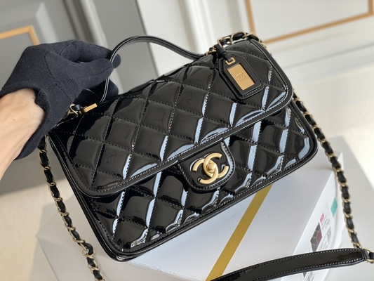 22k женщины Chanel хлопают черное золото 2022 сумки тофу лакированной кожи сумки