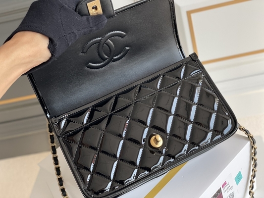 22k женщины Chanel хлопают черное золото 2022 сумки тофу лакированной кожи сумки