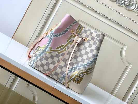 Белый холст LV Damier Azur пинка клеймил сумку ведра NéONoé MM сумки посыльного
