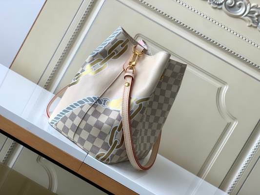 Белый холст LV Damier Azur пинка клеймил сумку ведра NéONoé MM сумки посыльного