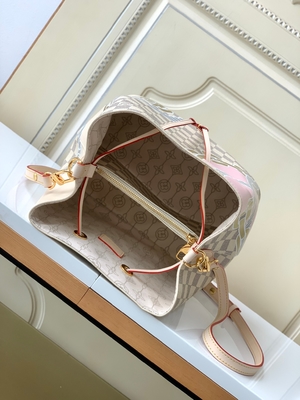 Белый холст LV Damier Azur пинка клеймил сумку ведра NéONoé MM сумки посыльного