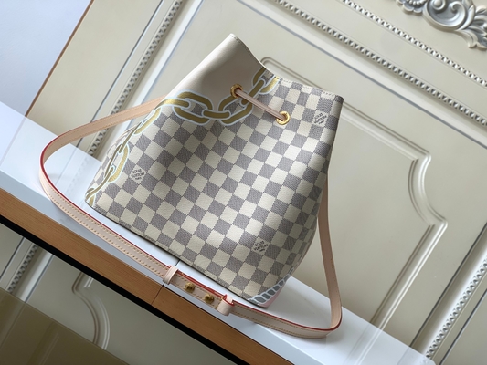 Белый холст LV Damier Azur пинка клеймил сумку ведра NéONoé MM сумки посыльного