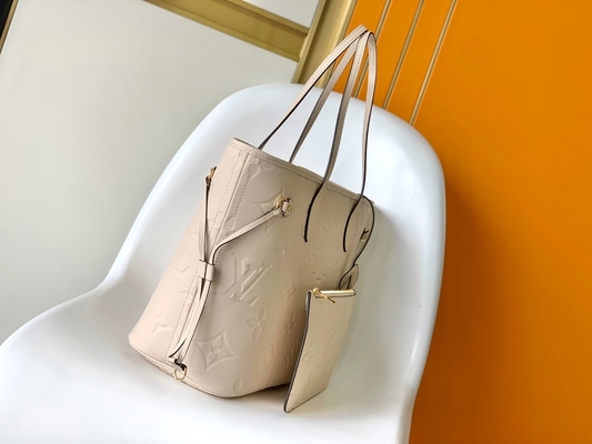 Preloved клеймило сумку Tote Neverfull MM холста вензеля бежевую