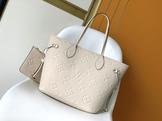 Preloved клеймило сумку Tote Neverfull MM холста вензеля бежевую