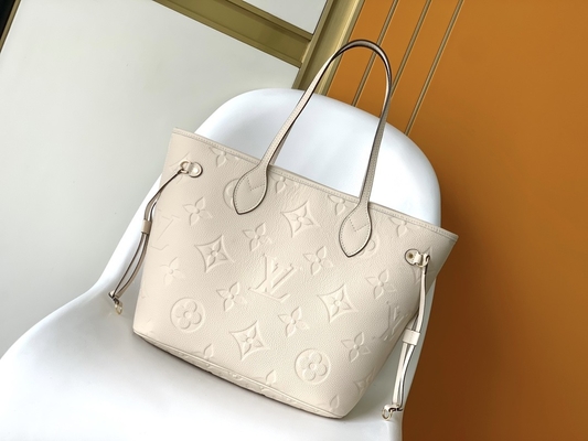 Preloved клеймило сумку Tote Neverfull MM холста вензеля бежевую