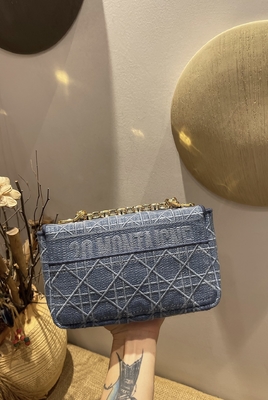 Вышитый мини дизайнер морщит джинсовая ткань Dior Caro небольшая