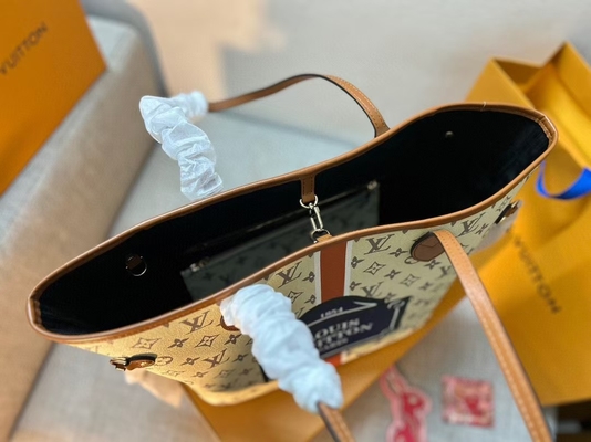 Louis Vuitton Preloved женщин клеймил вензель Neverfull сумки бежевой сумкой