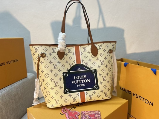 Louis Vuitton Preloved женщин клеймил вензель Neverfull сумки бежевой сумкой