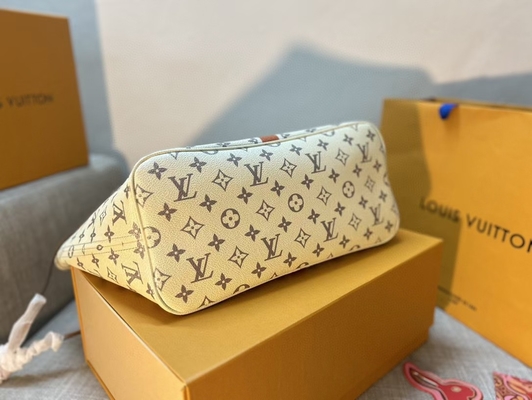 Louis Vuitton Preloved женщин клеймил вензель Neverfull сумки бежевой сумкой
