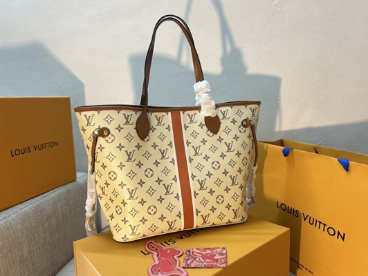 Louis Vuitton Preloved женщин клеймил вензель Neverfull сумки бежевой сумкой