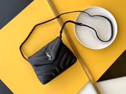 Холст хлопка сумки дам Кассандра YVES ST LAURENT St Laurent цепные и телячья кожа Брауна карамельки
