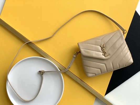 Холст хлопка сумки дам Кассандра YVES ST LAURENT St Laurent цепные и телячья кожа Брауна карамельки