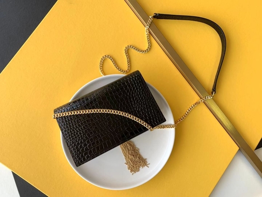 Tassel Kate цепи золота сумки черноты телячьей кожи YVES ST LAURENT небольшой