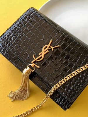 Tassel Kate цепи золота сумки черноты телячьей кожи YVES ST LAURENT небольшой