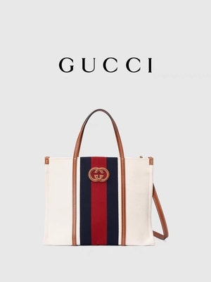 Холста хлопка Gucci сумка Tote белого мини голубая Striped блокируя g