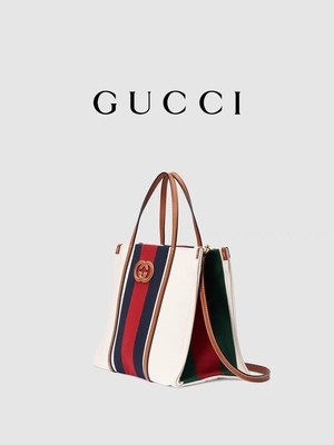 Холста хлопка Gucci сумка Tote белого мини голубая Striped блокируя g