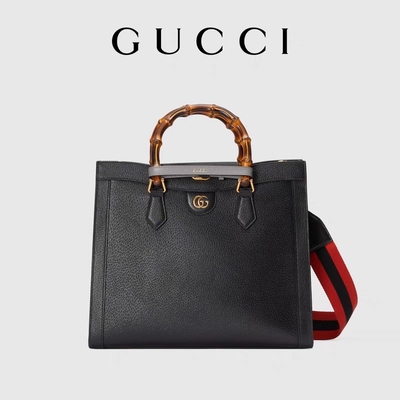 Черная кожаная средняя ручка принцессы Дианы Gucci Сумки Tote бамбуковая
