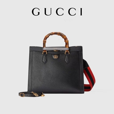 Черная кожаная средняя ручка принцессы Дианы Gucci Сумки Tote бамбуковая