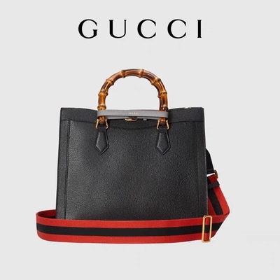 Черная кожаная средняя ручка принцессы Дианы Gucci Сумки Tote бамбуковая