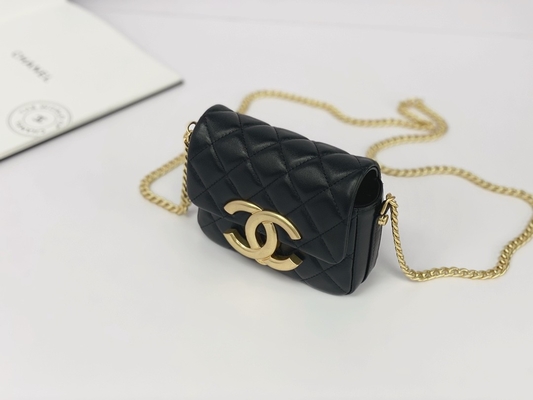 Держатель телефона щитка Chanel сумки посыльного черного Lambskin кожаный заклеймленный