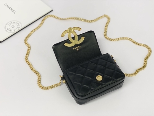 Держатель телефона щитка Chanel сумки посыльного черного Lambskin кожаный заклеймленный