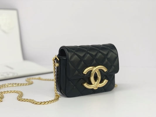 Держатель телефона щитка Chanel сумки посыльного черного Lambskin кожаный заклеймленный