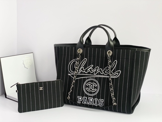 Большое заклеймленное изготовленное на заказ кладет сумку Metalblack Chanel 2,55 телячьей кожи хлопка и белизну в мешки